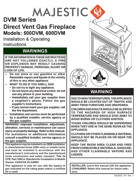 Majestic 500DVM Installation & Operating Instructions 